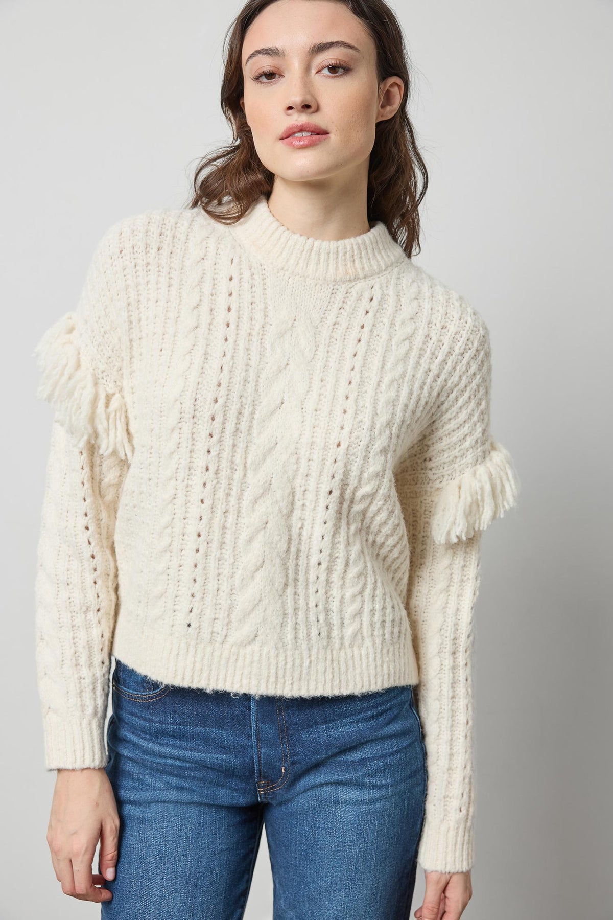 Lofty Fringe Sweater Womens Sweater Ivory A1