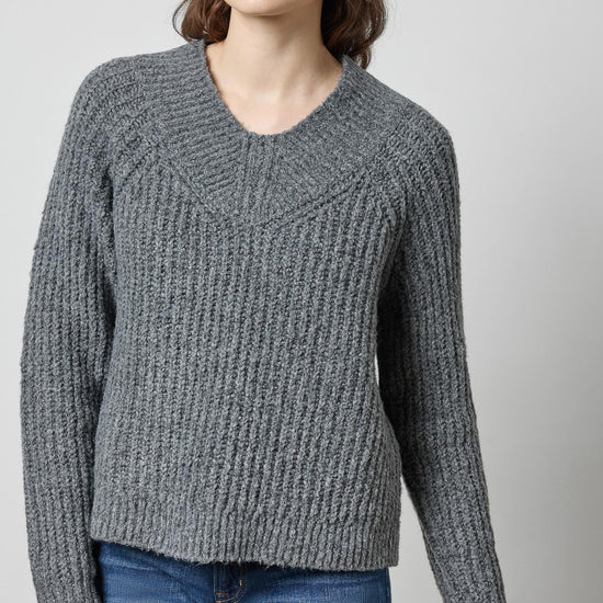 Lofty Wide V-Neck Sweater in color Charcoal Image A1