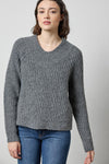 Lofty Wide V-Neck Sweater in color Charcoal Image A1