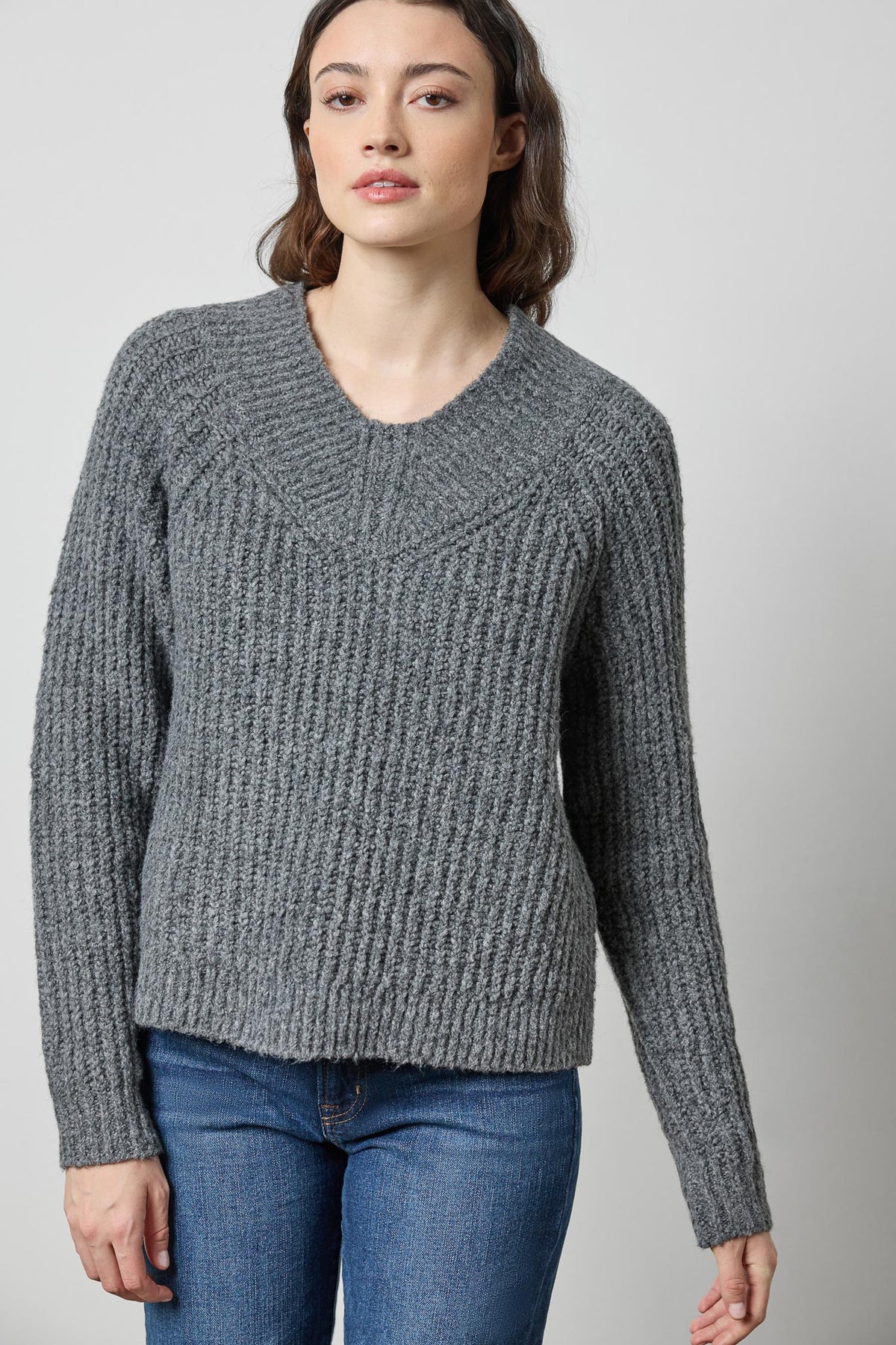 Lofty Wide V-Neck Sweater in color Charcoal Image A1