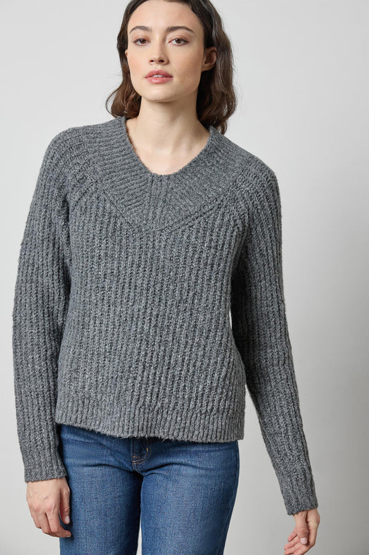 Lofty Wide V-Neck Sweater in color Charcoal Image A1
