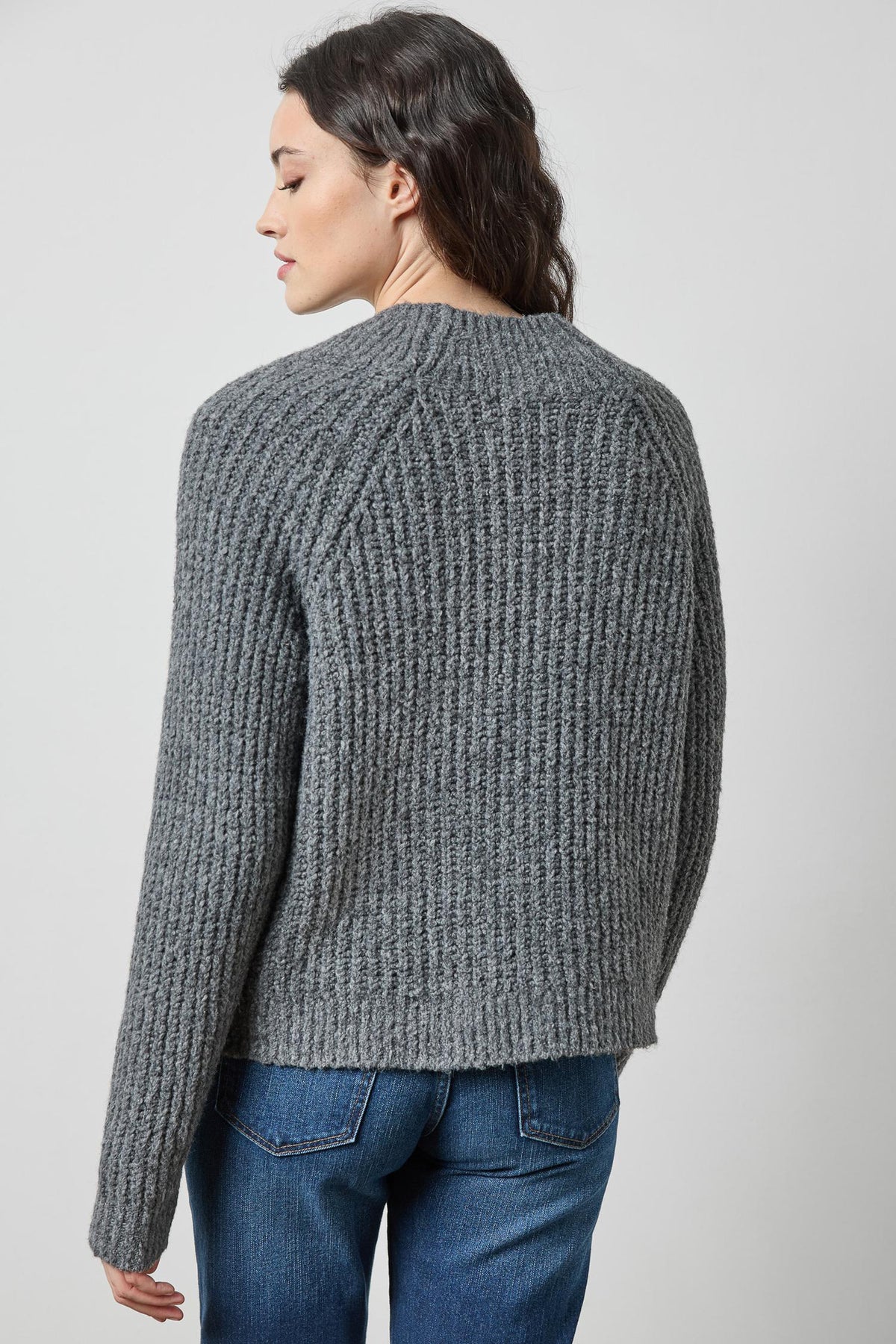 Lofty Wide V-Neck Sweater in color Charcoal Image A2