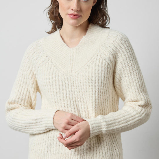 Lofty Wide V-Neck Sweater in color Ivory Image A1