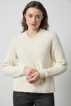 Lofty Wide V-Neck Sweater in color Ivory Image A1