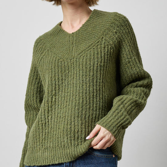 Lofty Wide V-Neck Sweater in color Loden Image A1