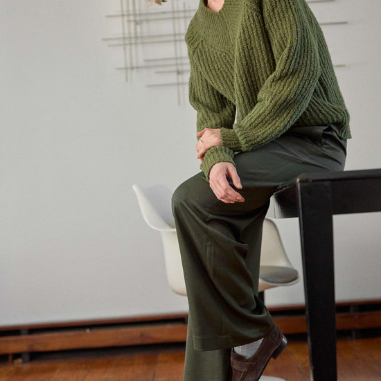 Lofty Wide V-Neck Sweater in color Loden Image C1
