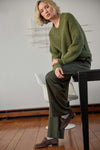 Lofty Wide V-Neck Sweater in color Loden Image C1