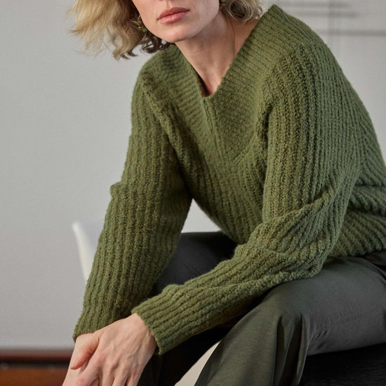 Lofty Wide V-Neck Sweater in color Loden Image C2
