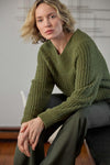 Lofty Wide V-Neck Sweater in color Loden Image C2