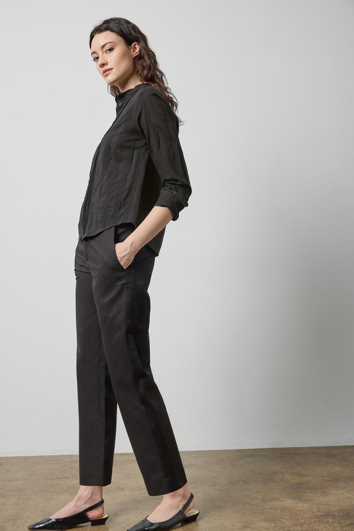 Tuxedo Stripe Ankle Pant Womens Pant Black A4