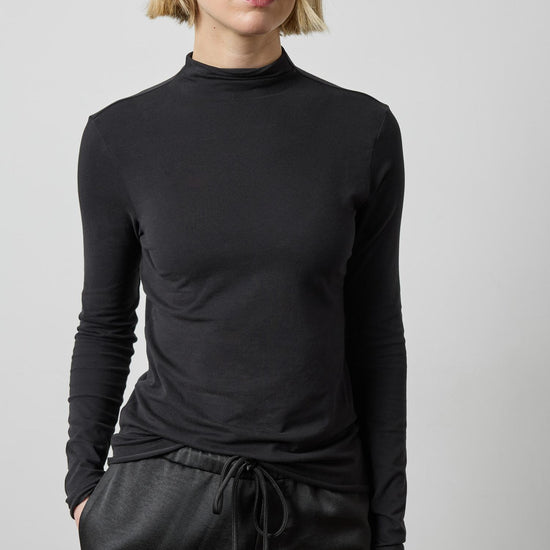 Long Sleeve Funnel Neck in color Black Image A1