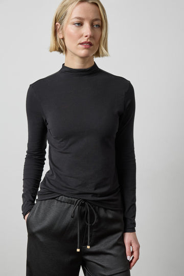 Long Sleeve Funnel Neck in color Black Image A1