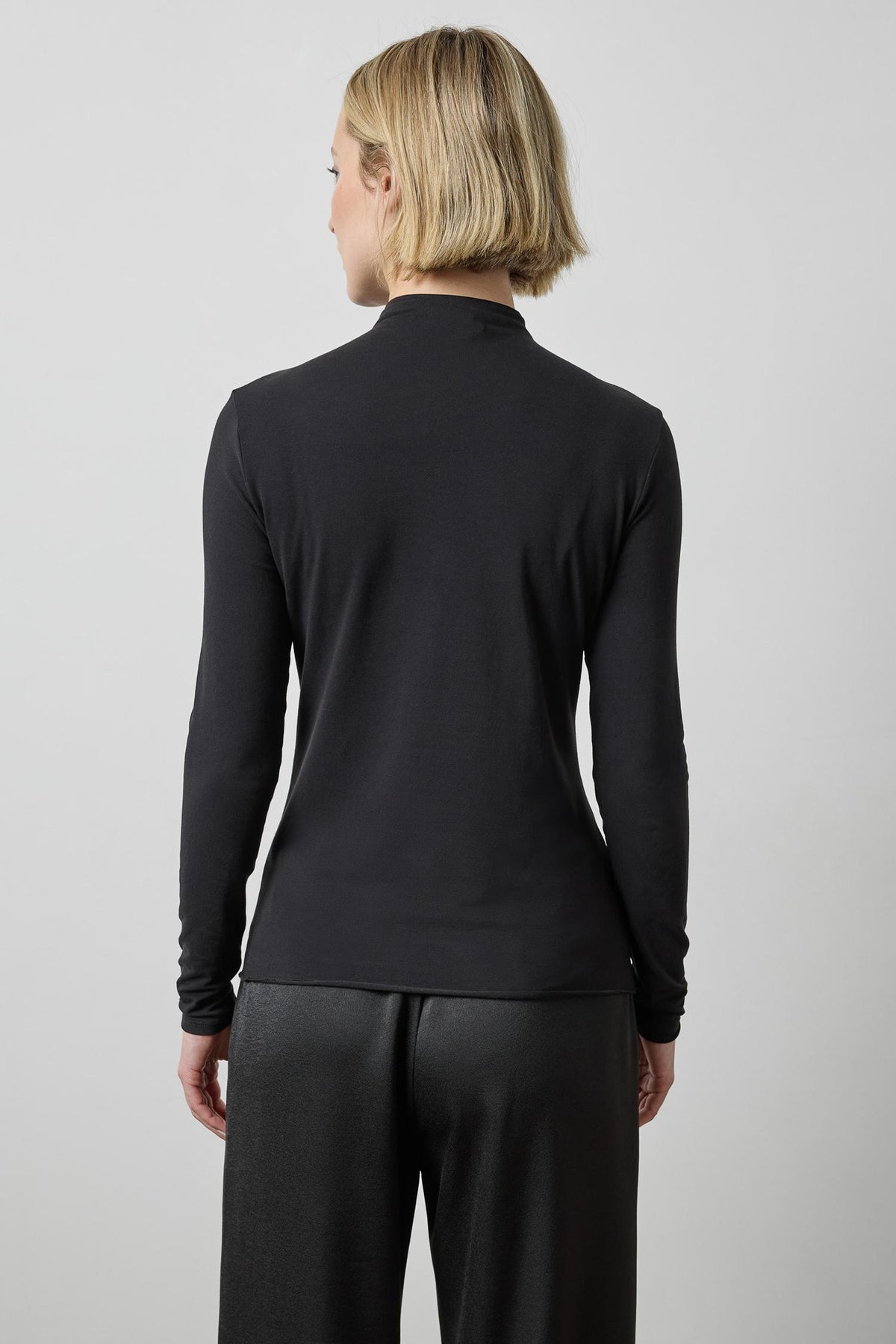 Long Sleeve Funnel Neck in color Black Image A2