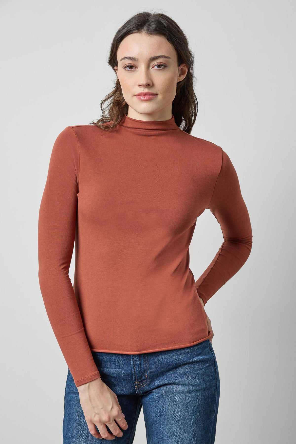 Long Sleeve Funnel Neck in color Spice Image A1