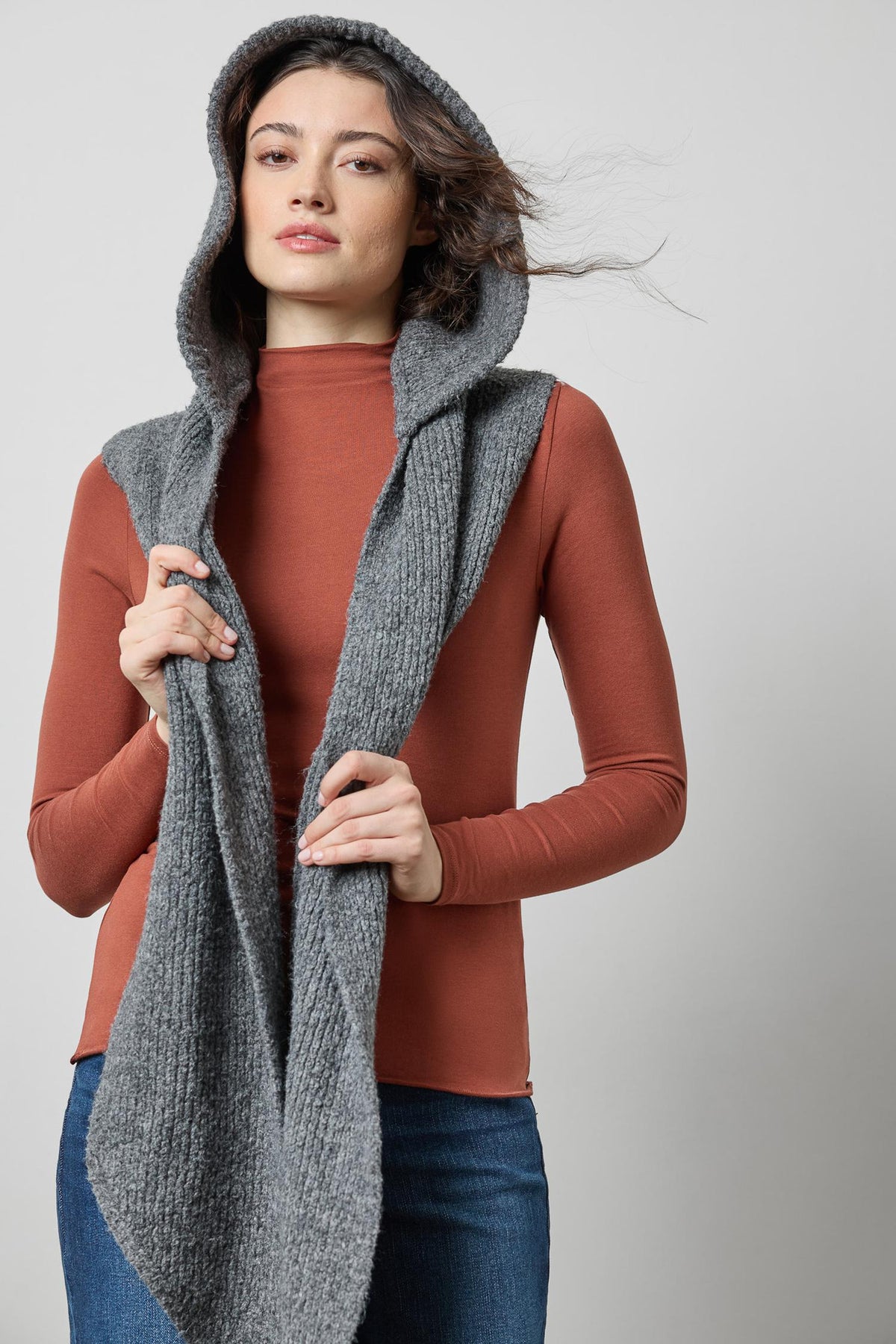 Lofty Hooded Scarf in color Charcoal Image A1