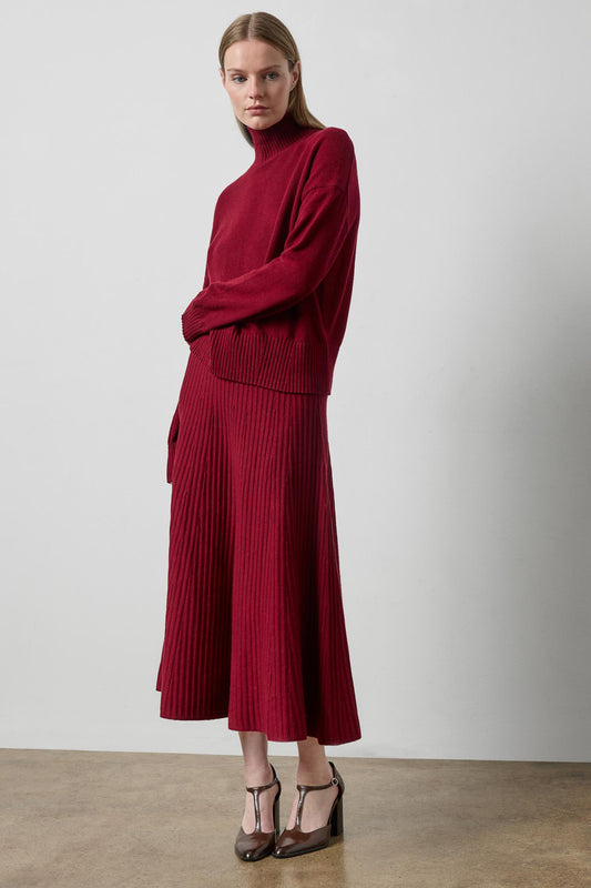 Knit Flared Skirt in color Wineberry Image A0