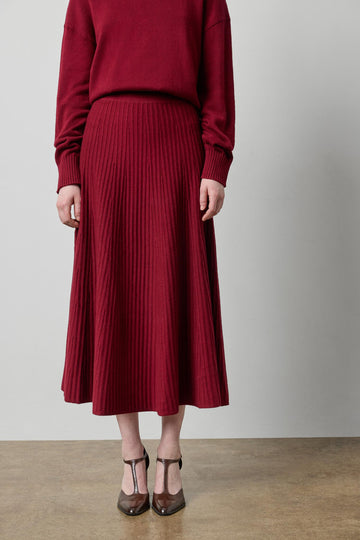 Knit Flared Skirt in color Wineberry Image A1