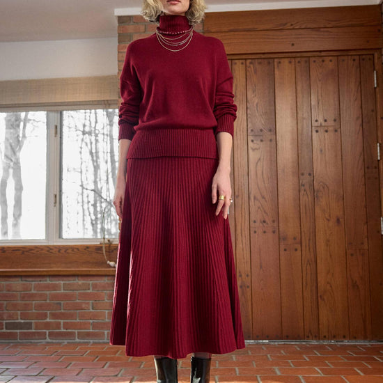 Knit Flared Skirt in color Wineberry Image C1
