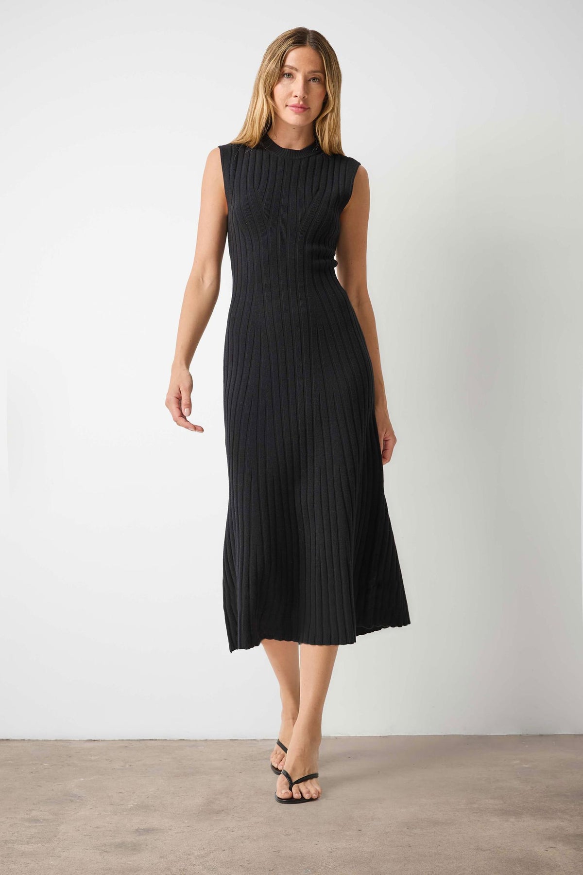 Midi Flare Dress in color Black Image A1