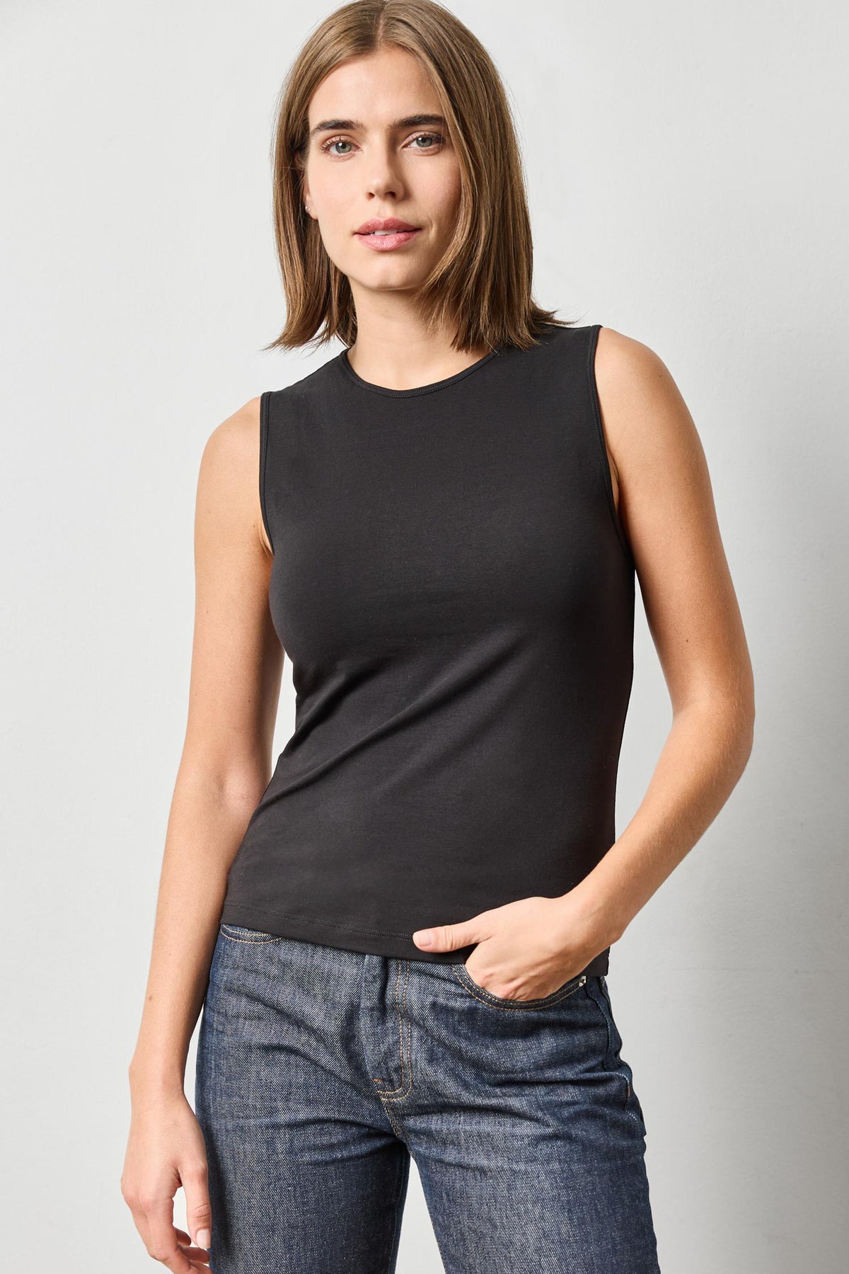 High Neck Tank in color Black Image A3
