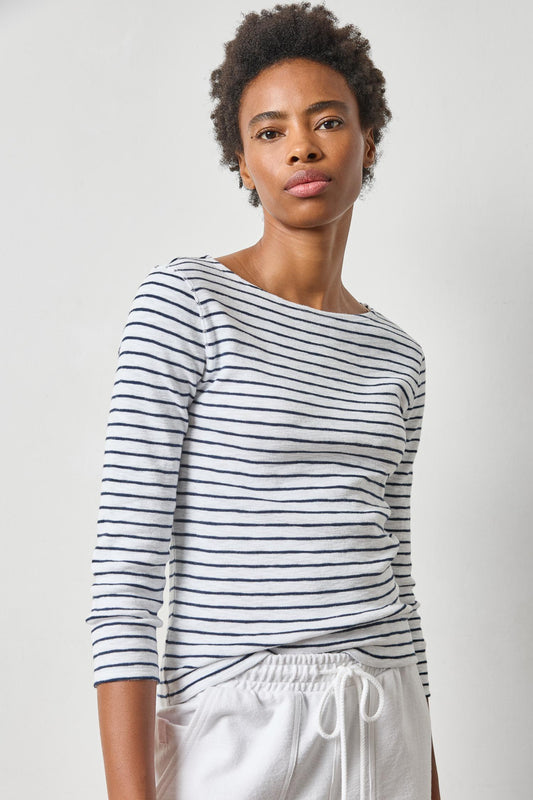 Rib Slub Boatneck in color Navy Stripe Image A1