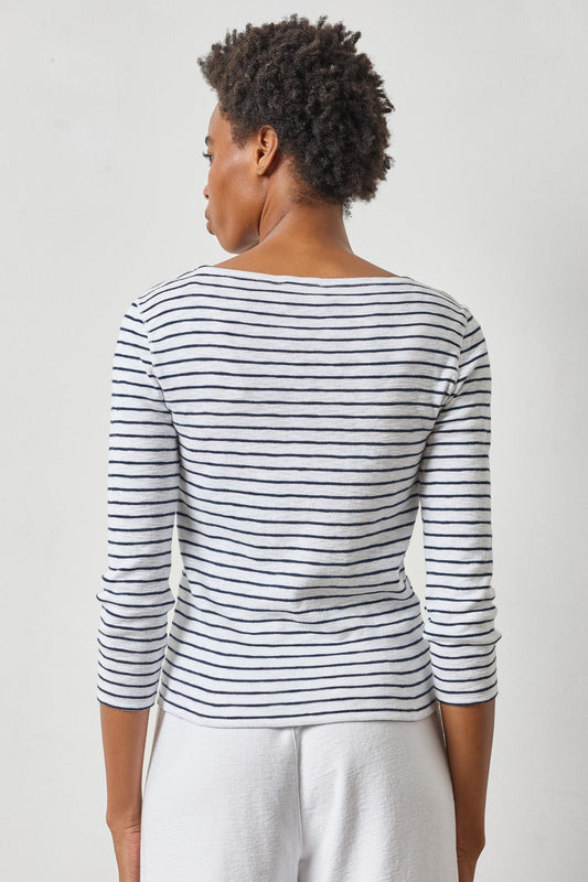 Rib Slub Boatneck in color Navy Stripe Image A2