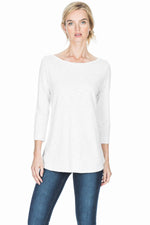 3/4 Sleeve Boatneck Top Womens Top White A1