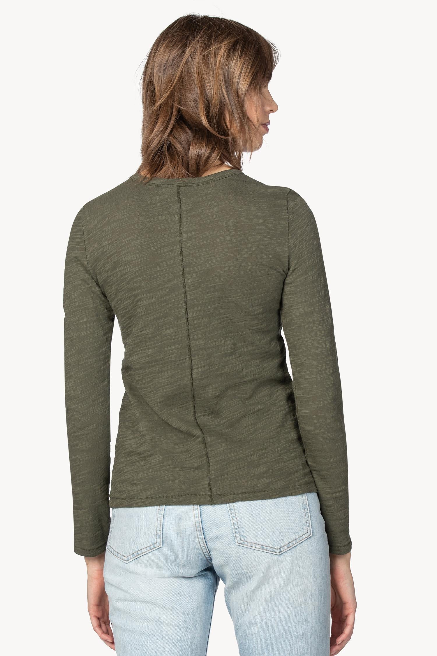 Long Sleeve Crew Womens Top Army A2