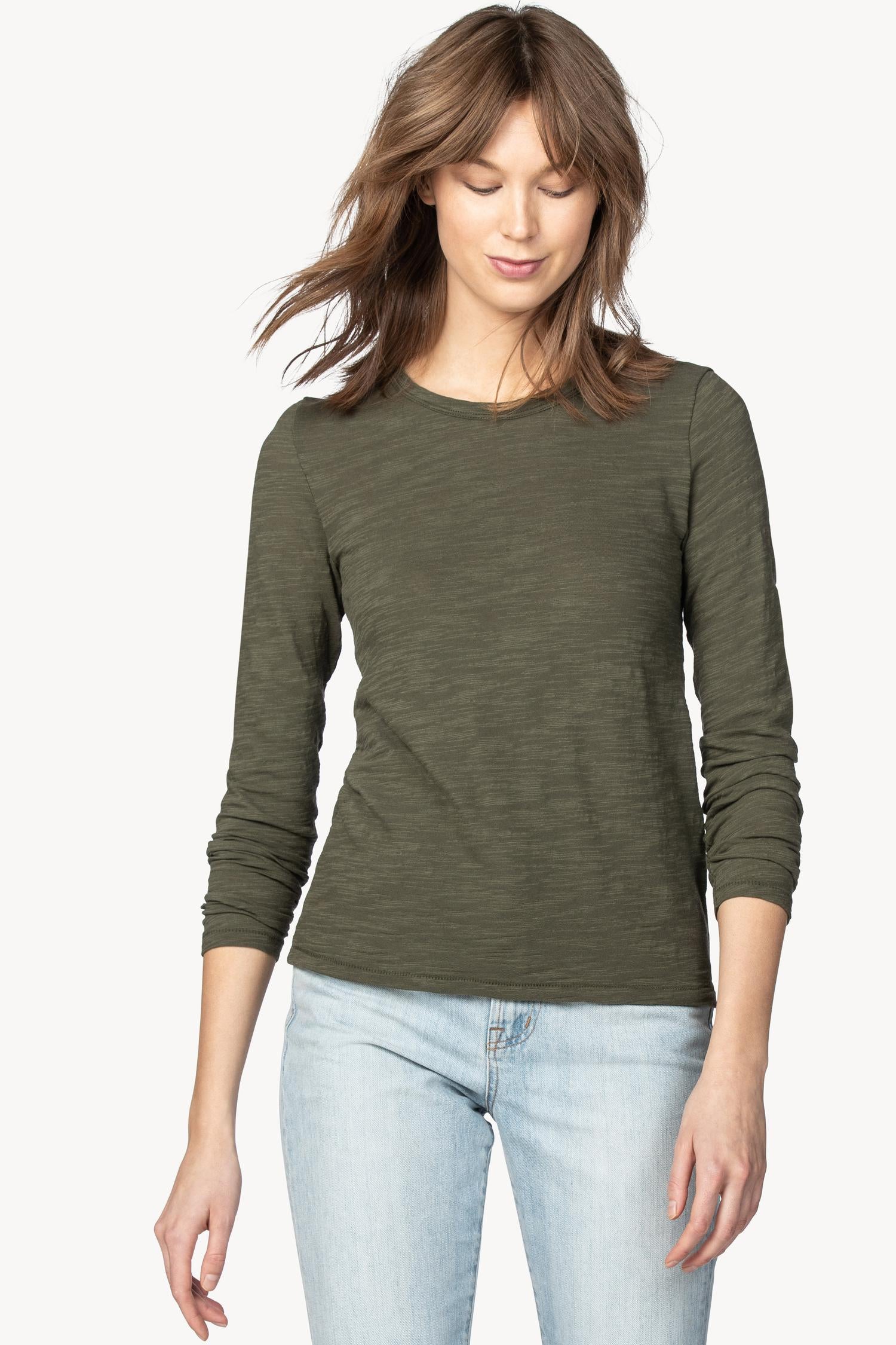 Long Sleeve Crew Womens Top Army A5