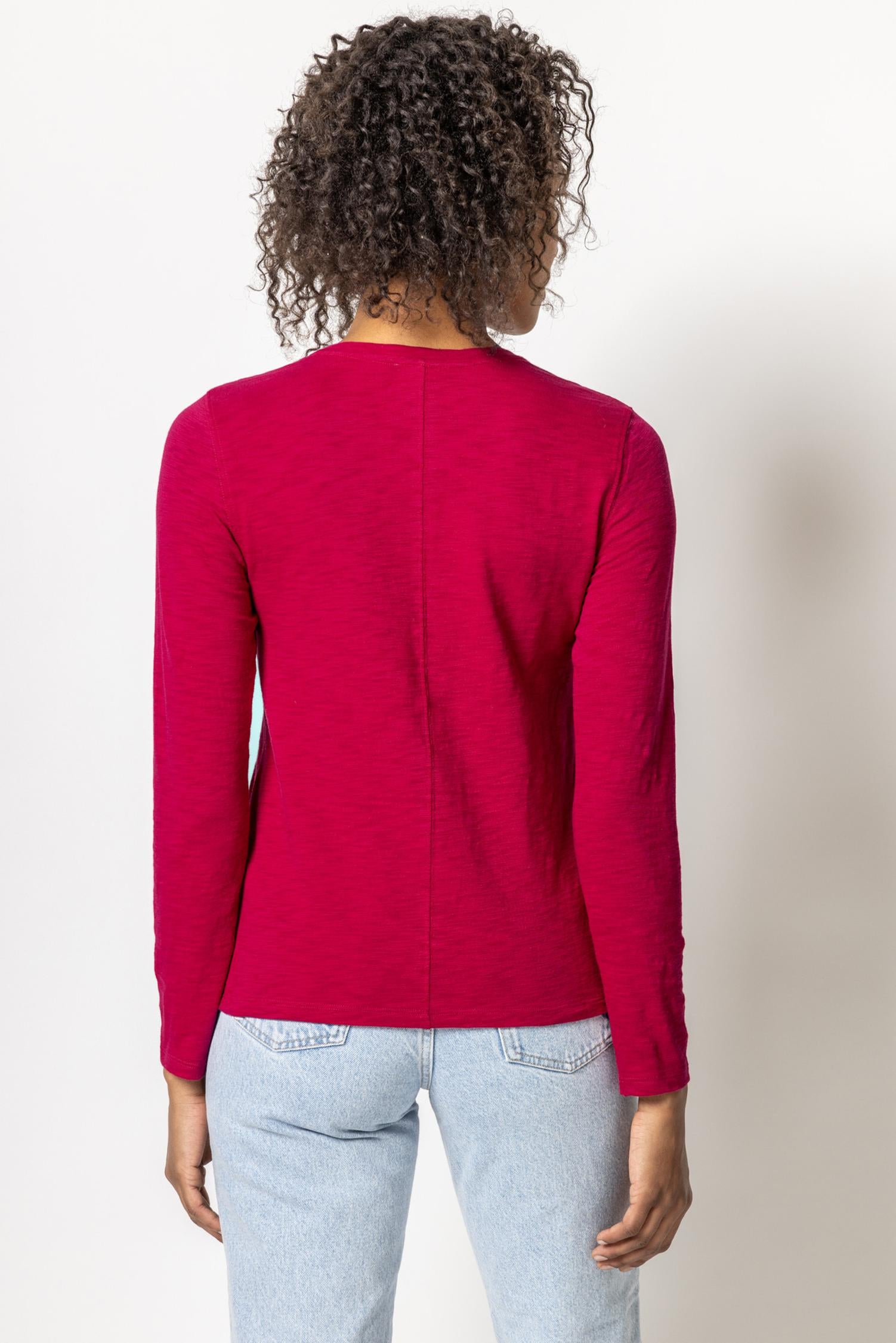 Long Sleeve Crew Womens Top Cerise A2