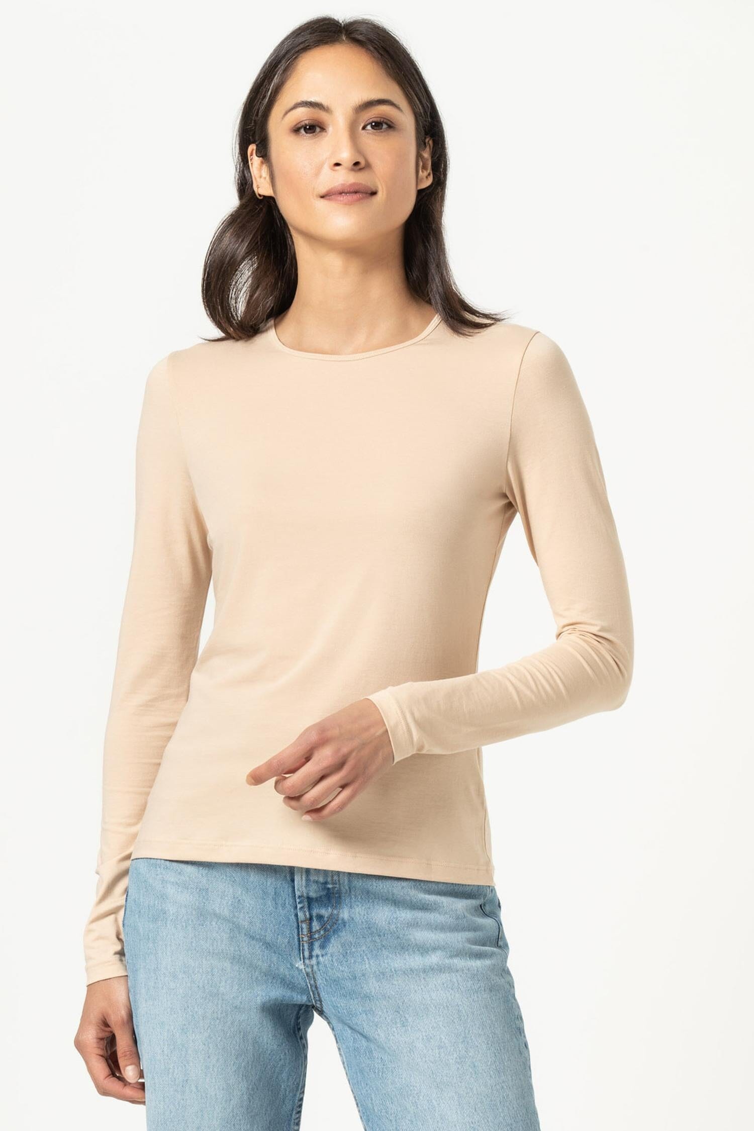 Long Sleeve Crew Tee Womens Top Nude A5