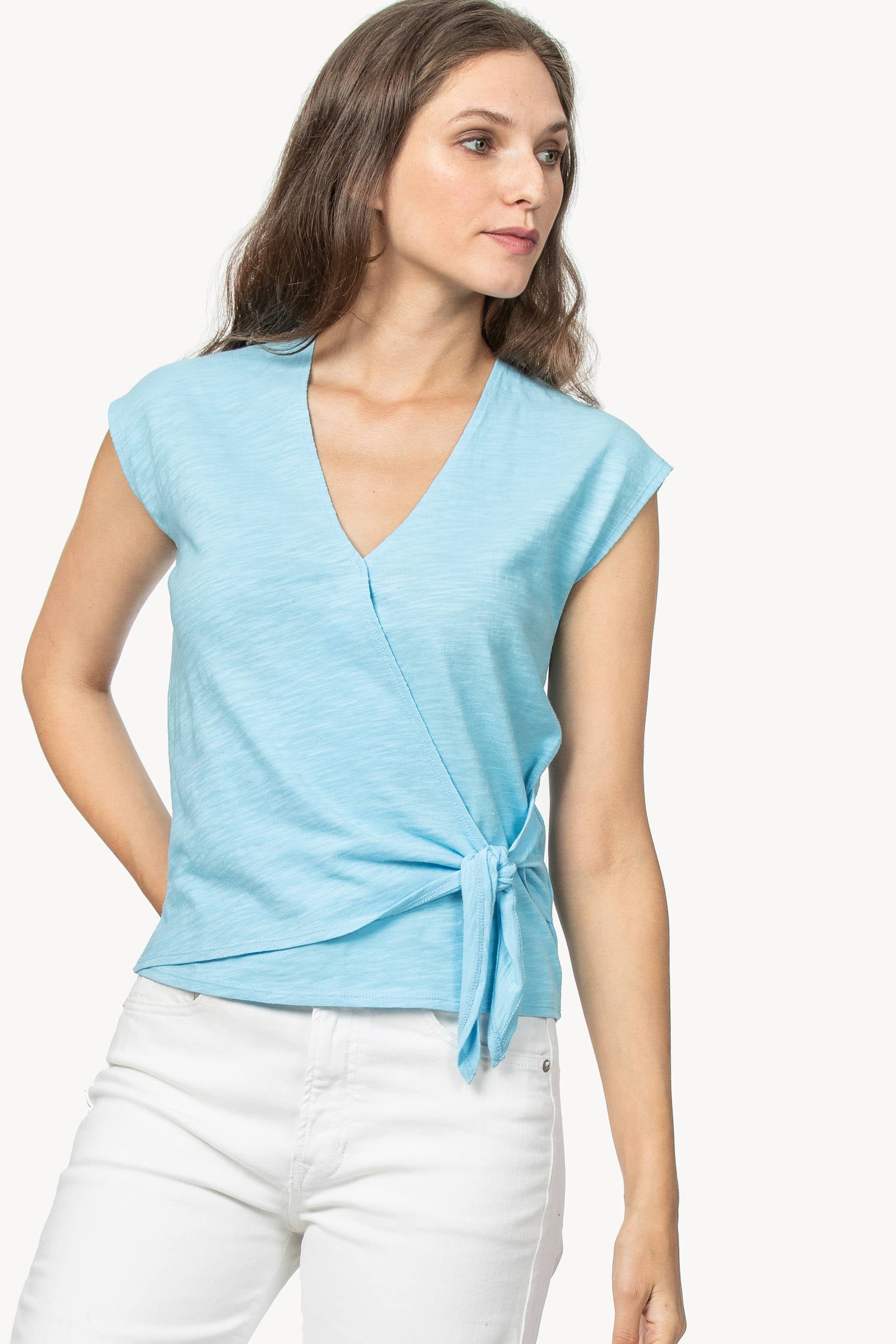 Faux Wrap Womens Top Sky A1