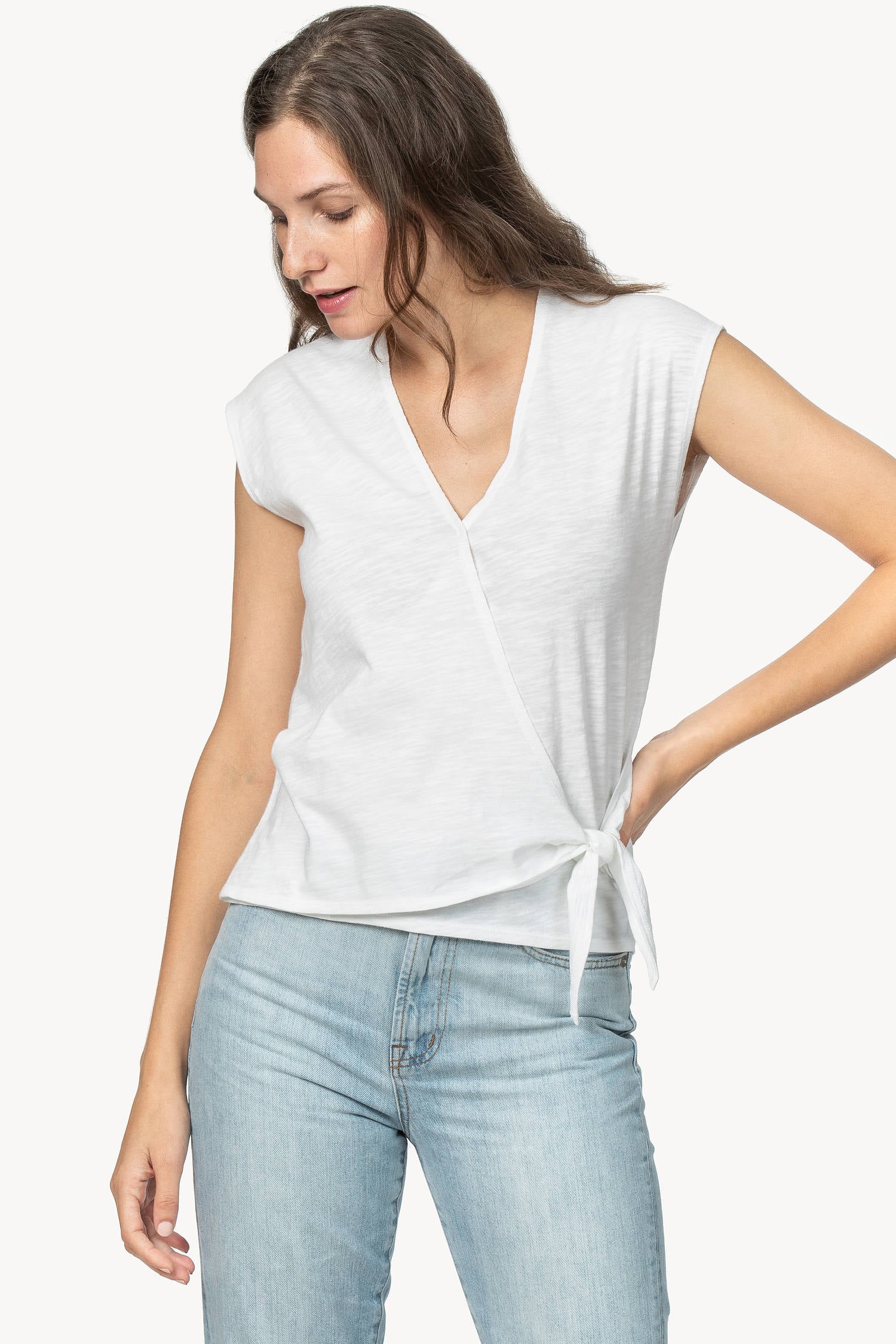 Faux Wrap Womens Top White A1