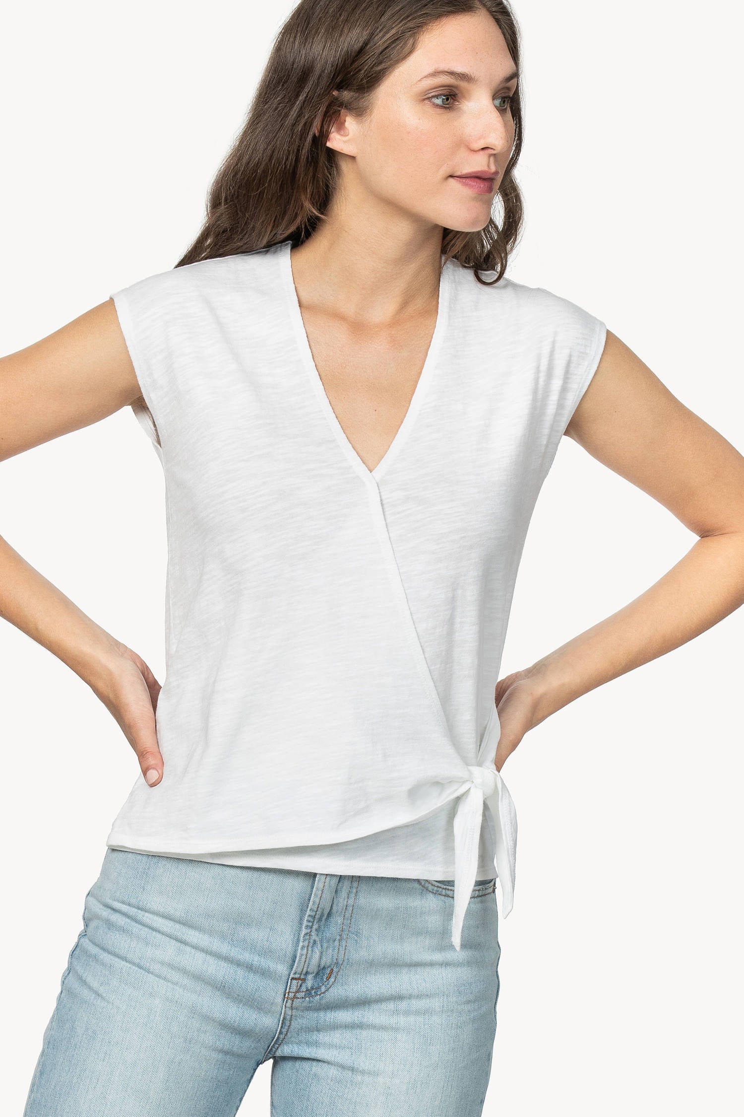 Faux Wrap Womens Top White A5