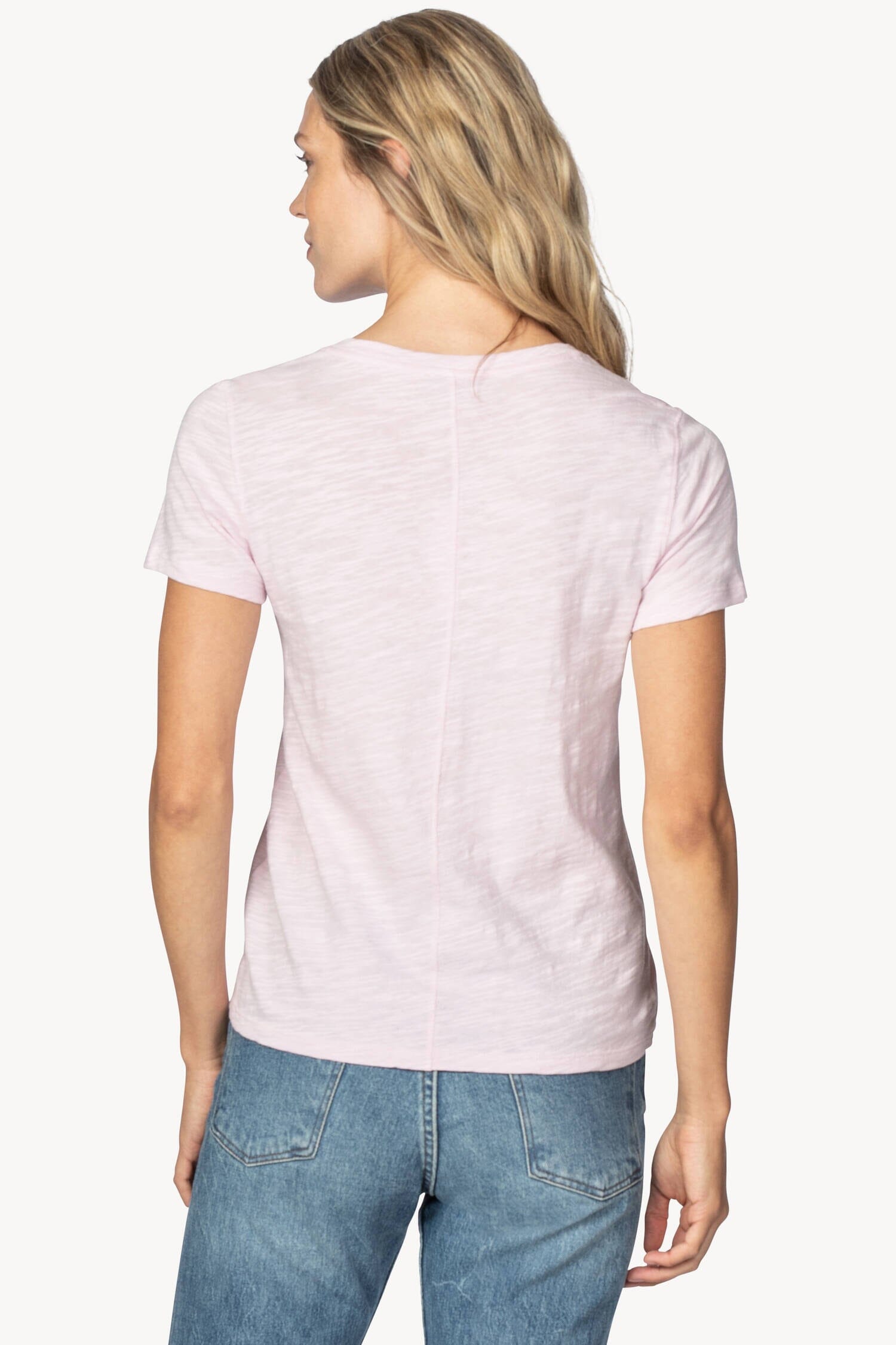 V-Neck Short Sleeve Back Seam Tee Womens Top Petal A2