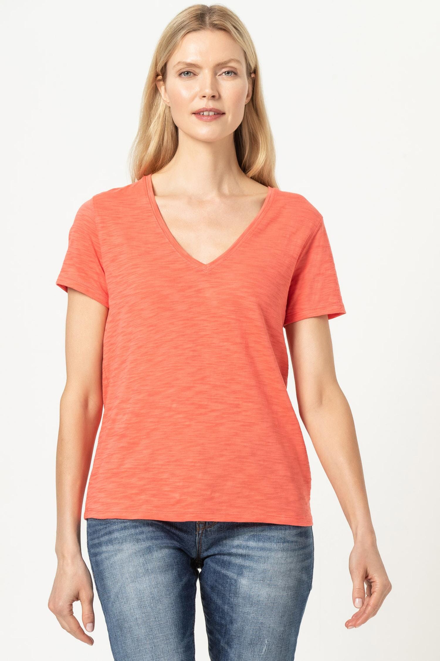 V-Neck Short Sleeve Back Seam Tee Womens Top Sunkist A1