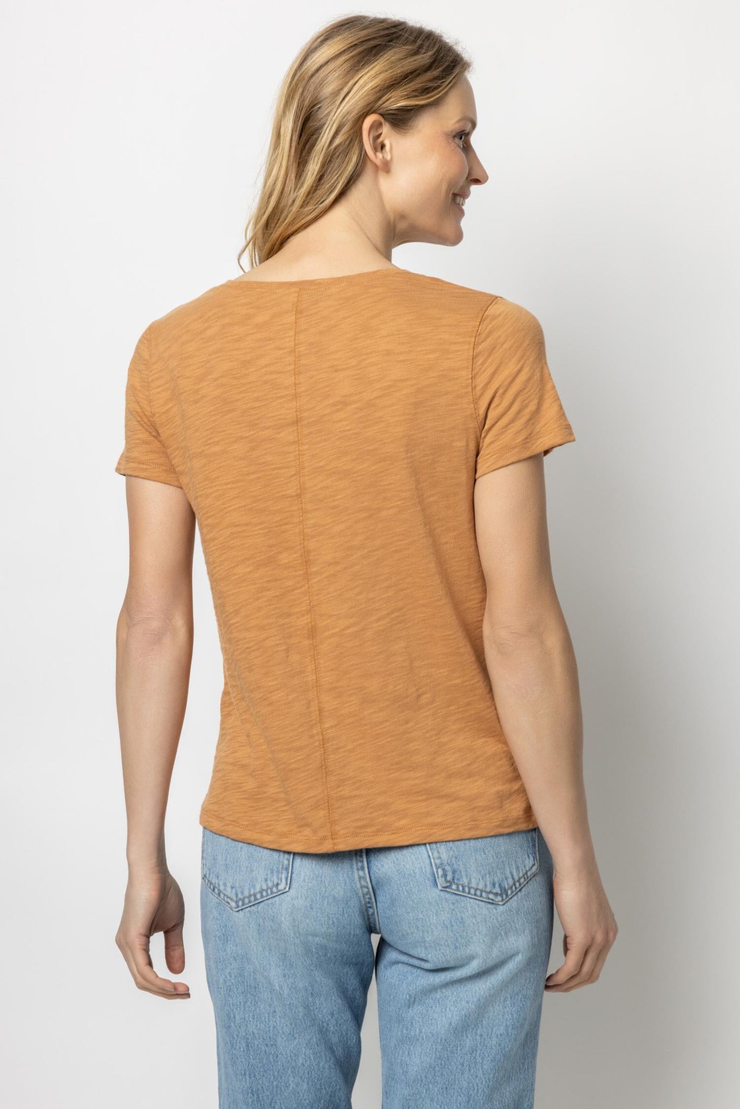 V-Neck Short Sleeve Back Seam Tee Womens Top Toast A2