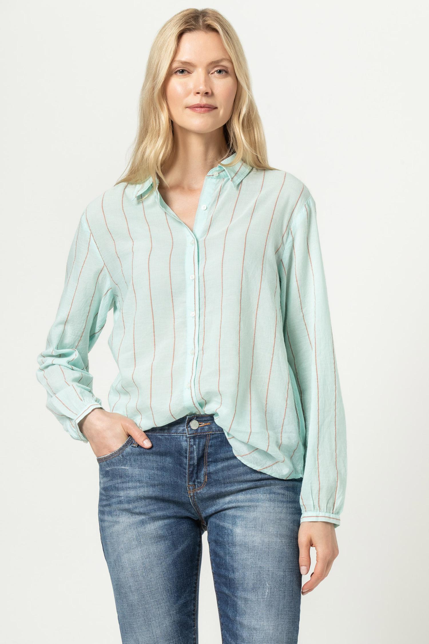 Boyfriend Button Down Womens Top Carob Stripe A3