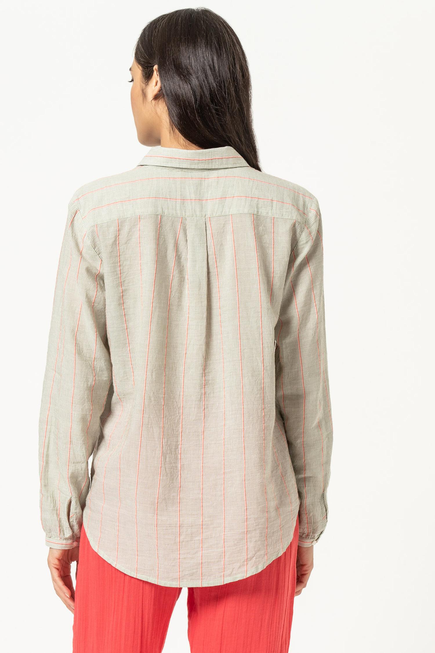 Boyfriend Button Down Womens Top Papaya Stripe A2