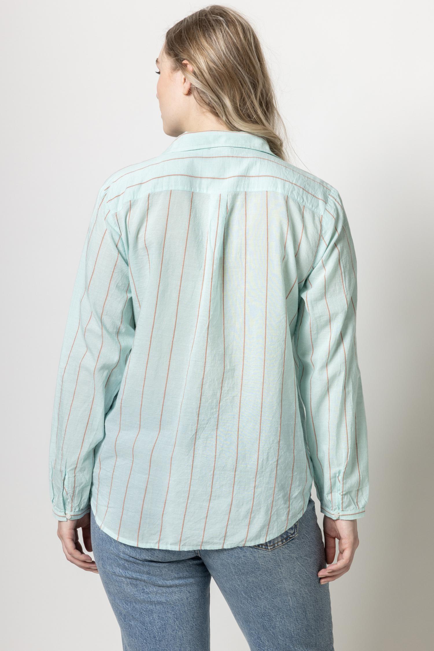 Boyfriend Button Down Womens Top Papaya Stripe A7