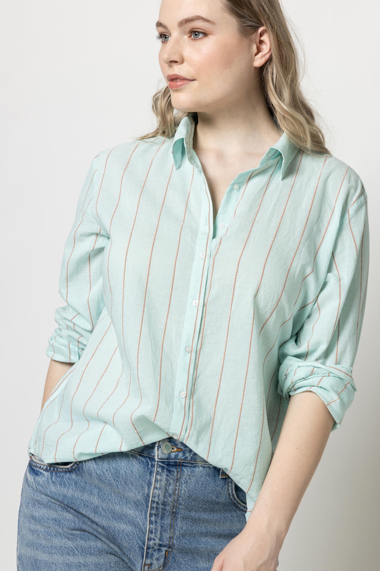 Boyfriend Button Down Womens Top Papaya Stripe A8