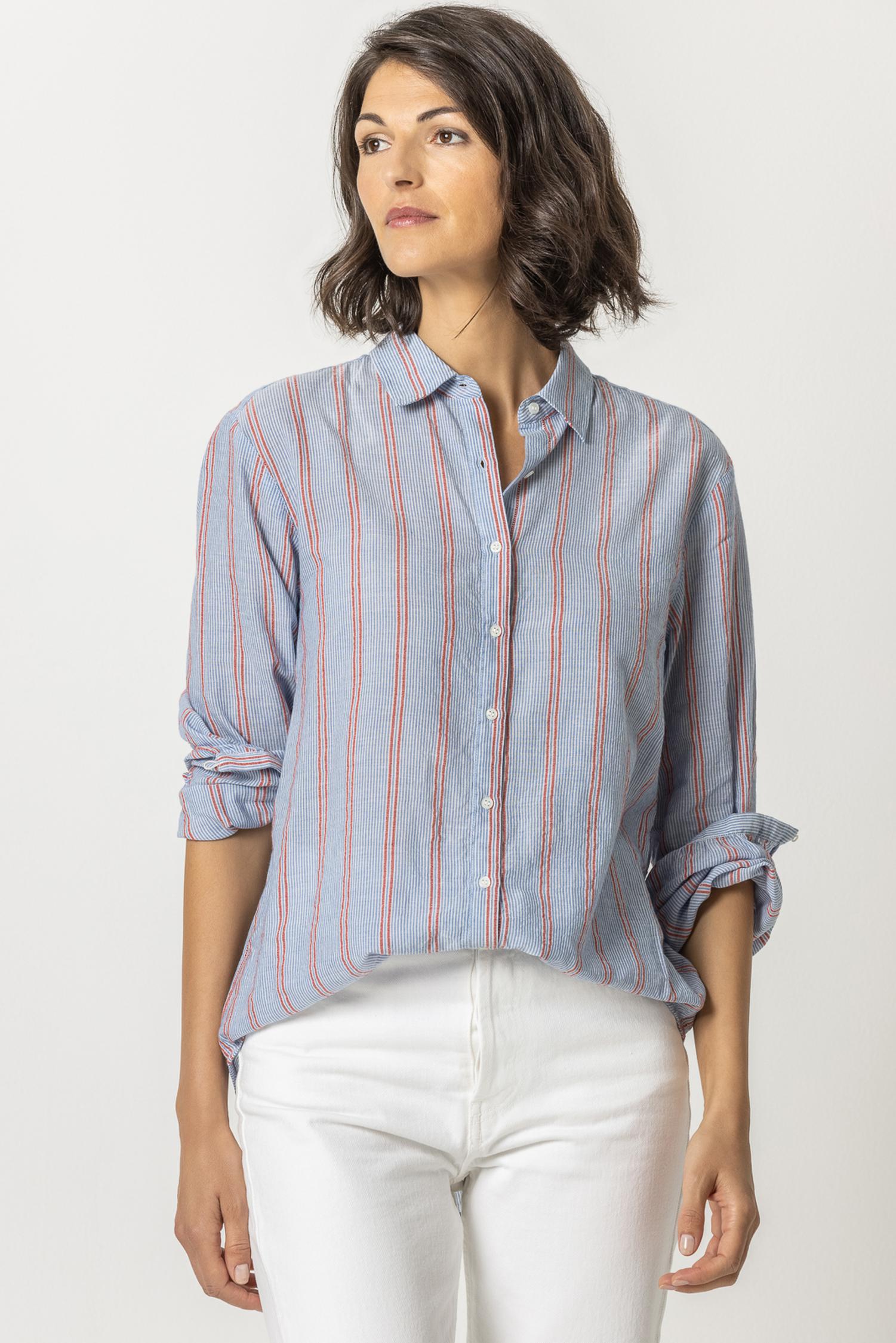 Boyfriend Button Down Womens Top Tide Stripe A1