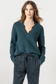 Lace Trim V-Neck - Sweater