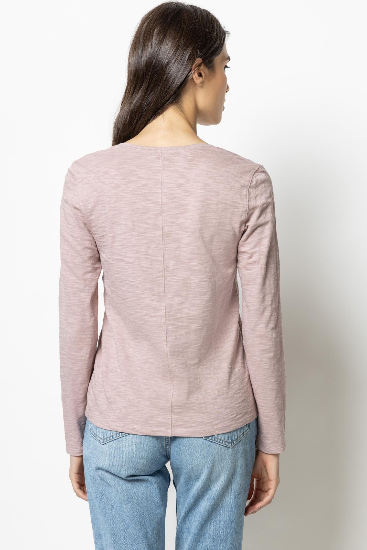 Back Seam Long Sleeve V-Neck Womens Top Dusty Rose A2