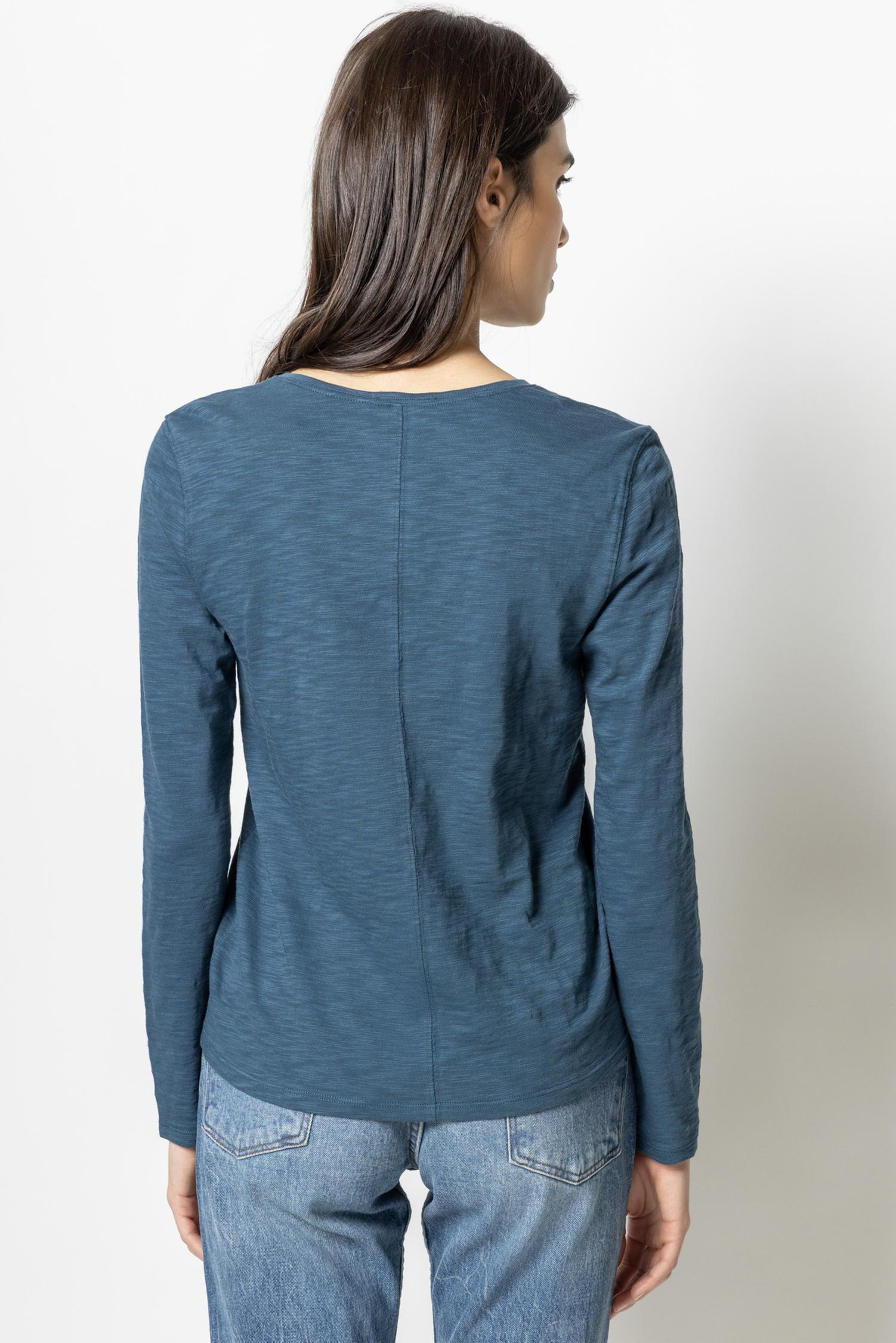 Back Seam Long Sleeve V-Neck Womens Top Lagoon A2