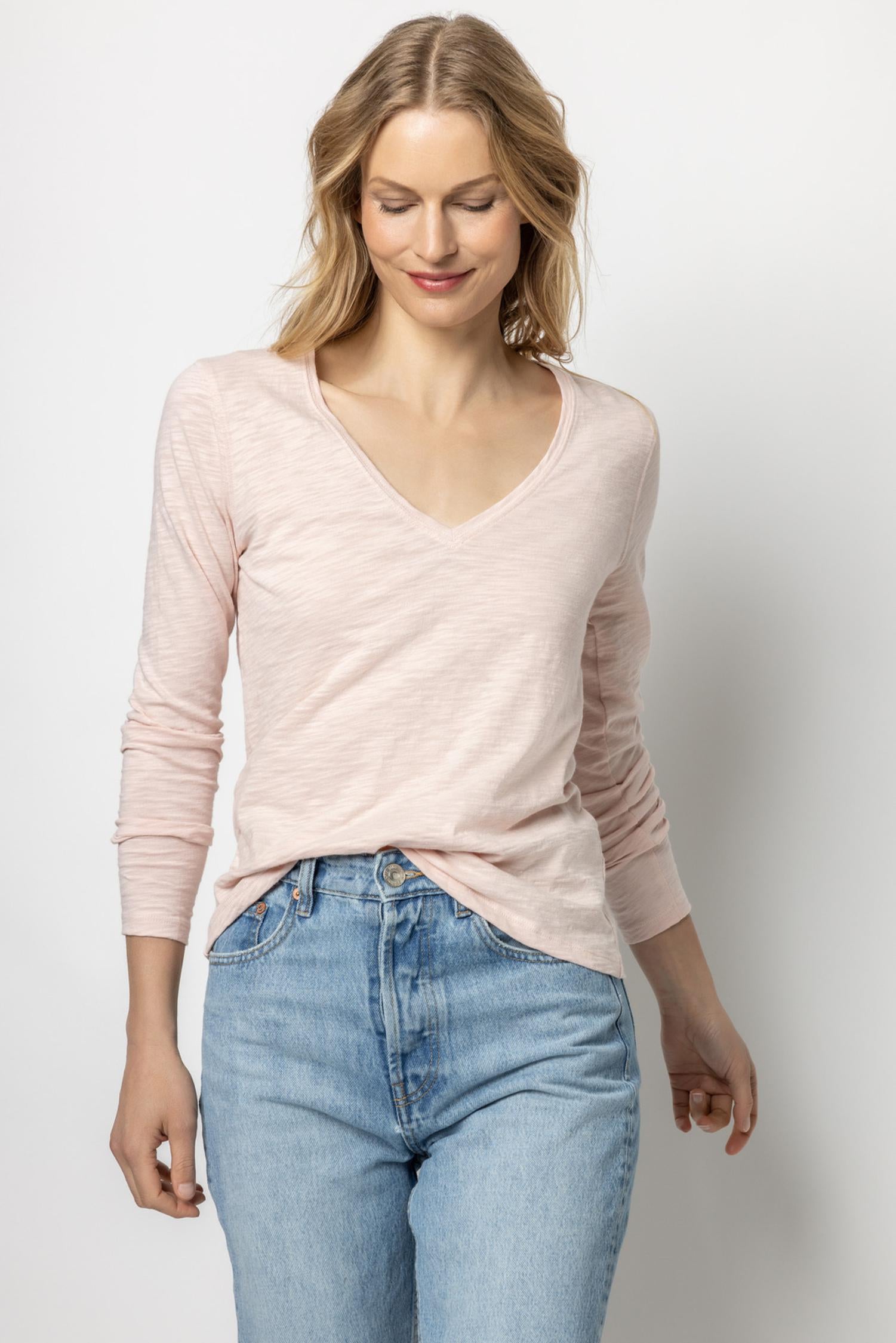 Back Seam Long Sleeve V-Neck Womens Top Rosebud A1