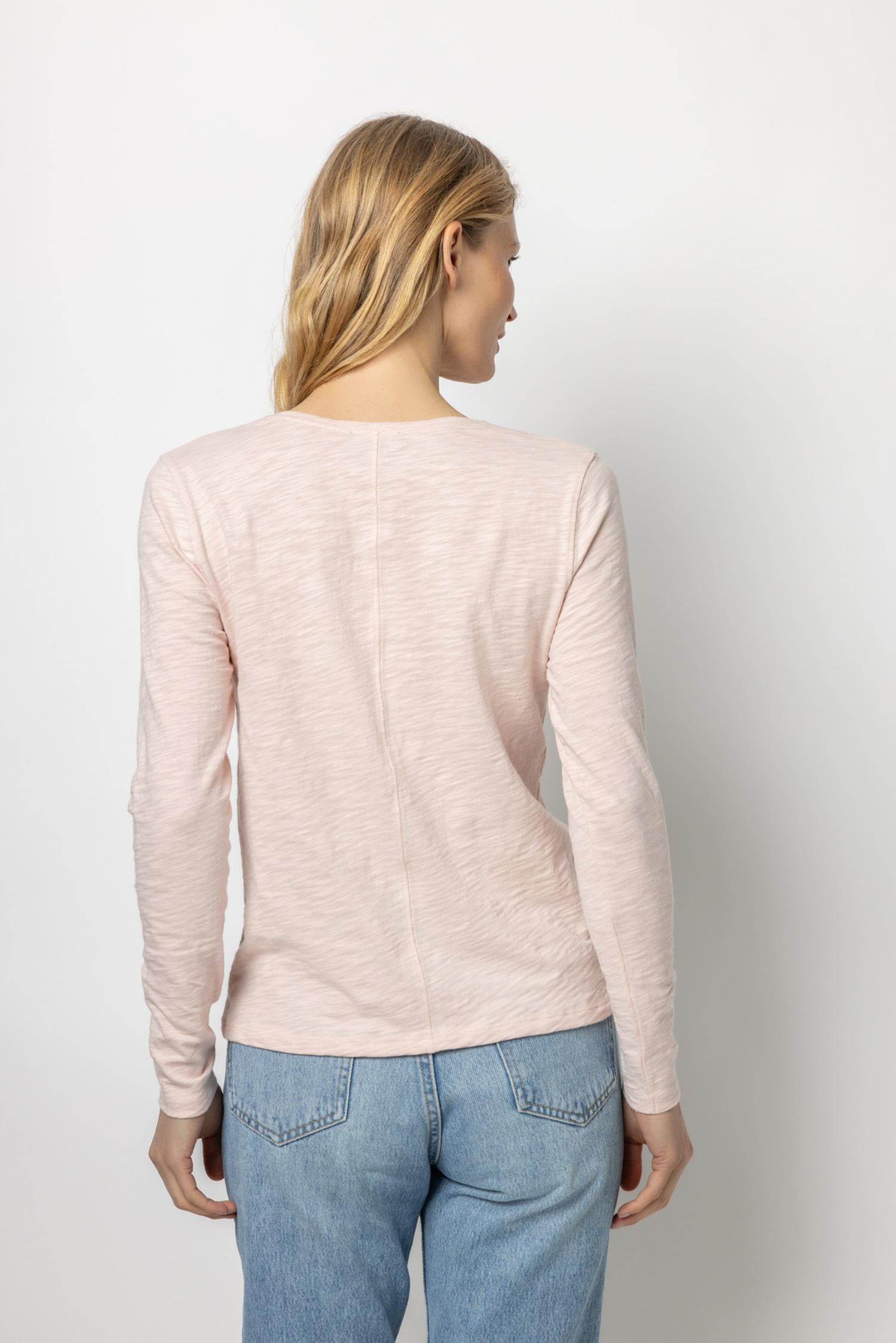 Back Seam Long Sleeve V-Neck Womens Top Rosebud A2