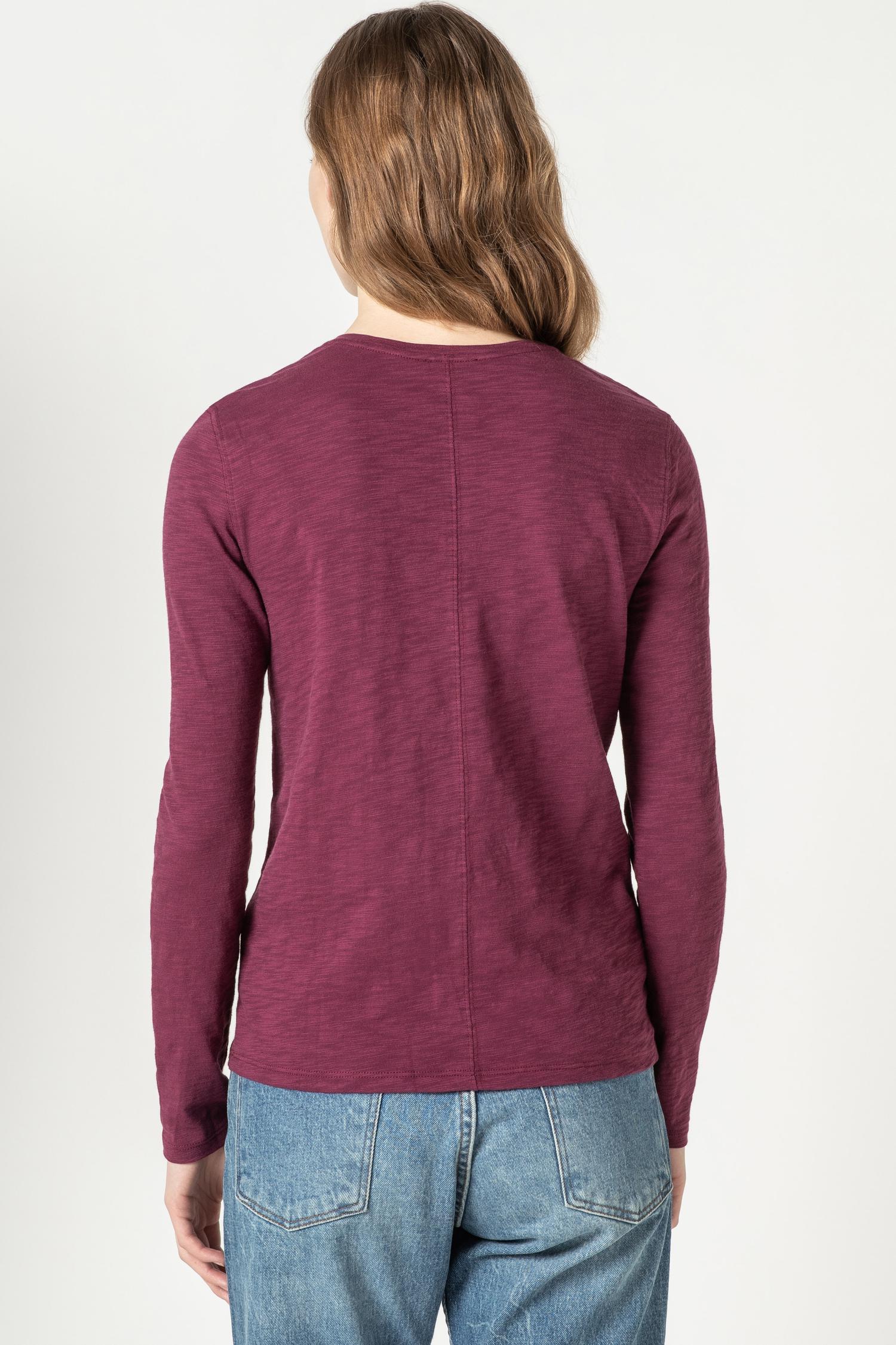 Back Seam Long Sleeve V-Neck Womens Top Sangria A2