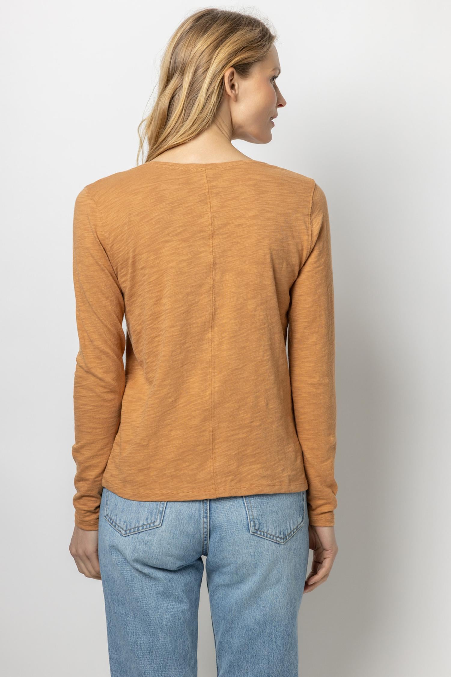 Back Seam Long Sleeve V-Neck Womens Top Toast A2