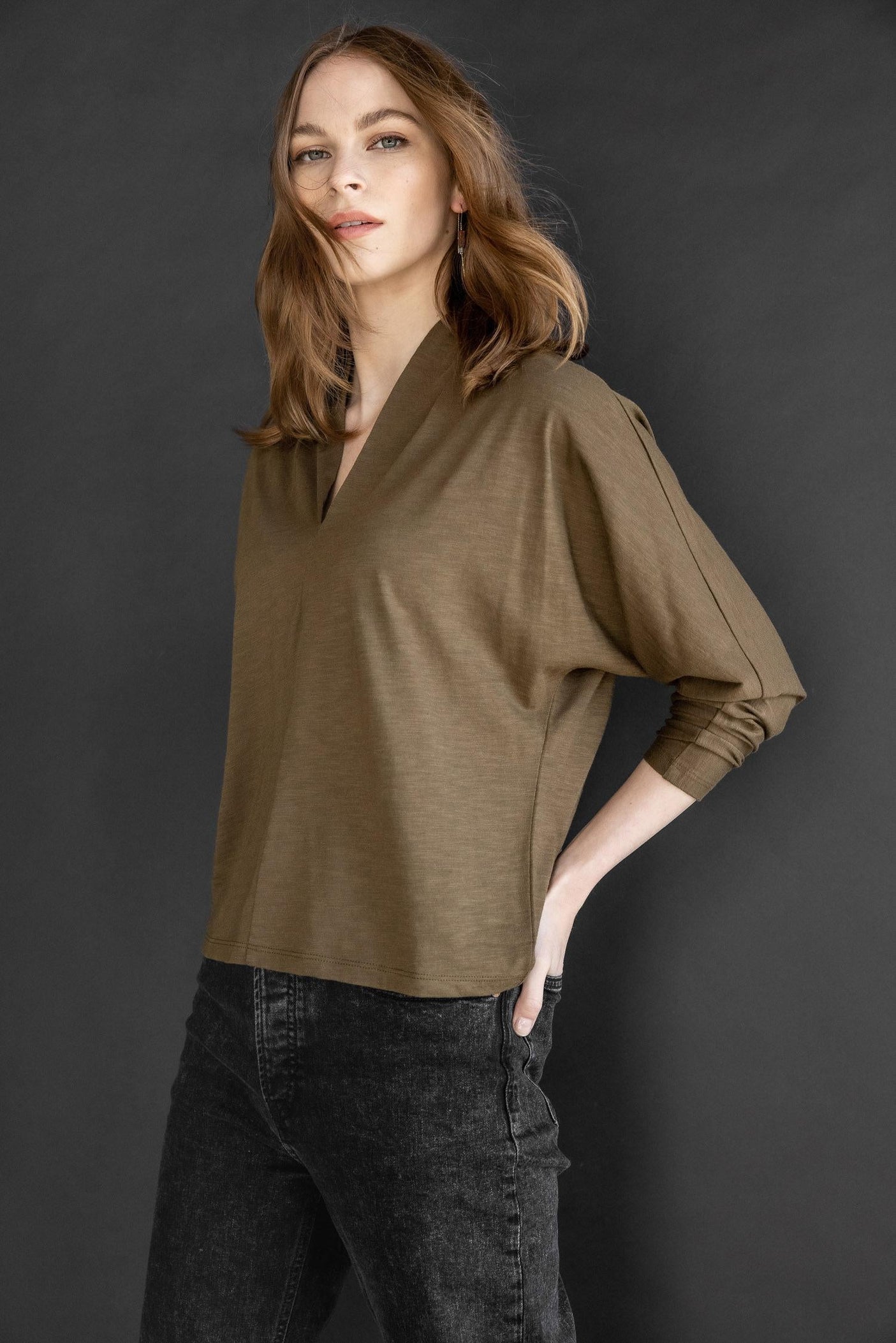 Split Collar Dolman Top